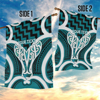 Aotearoa Atua Tangaroa Personalised Garden Flag God Of The Sea Maori Whale Tail Cyan