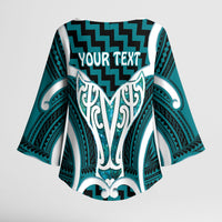 Aotearoa Atua Tangaroa Personalised Kimono Sleeve Blouse God Of The Sea Maori Whale Tail Cyan
