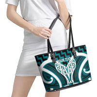 Aotearoa Atua Tangaroa Personalised Leather Tote Bag God Of The Sea Maori Whale Tail Cyan