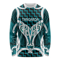 Aotearoa Atua Tangaroa Personalised Long Sleeve Shirt God Of The Sea Maori Whale Tail Cyan