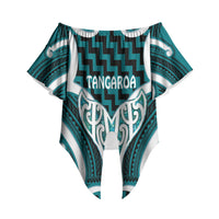 Aotearoa Atua Tangaroa Personalised Off Shoulder Wrap Waist Top God Of The Sea Maori Whale Tail Cyan