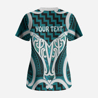 Aotearoa Atua Tangaroa Personalised Scrub Top God Of The Sea Maori Whale Tail Cyan