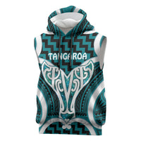 Aotearoa Atua Tangaroa Personalised Sleeveless Hoodie God Of The Sea Maori Whale Tail Cyan