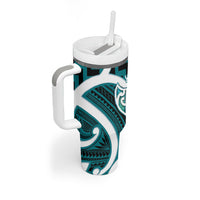Aotearoa Atua Tangaroa Personalised Tumbler With Handle God Of The Sea Maori Whale Tail Cyan