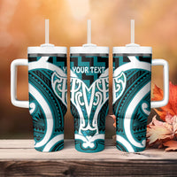 Aotearoa Atua Tangaroa Personalised Tumbler With Handle God Of The Sea Maori Whale Tail Cyan