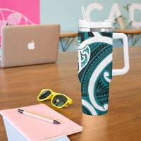 Aotearoa Atua Tangaroa Personalised Tumbler With Handle God Of The Sea Maori Whale Tail Cyan