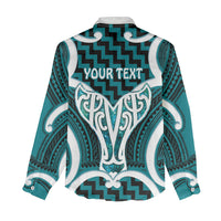 Aotearoa Atua Tangaroa Personalised Women Casual Shirt God Of The Sea Maori Whale Tail Cyan