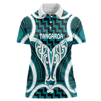 Aotearoa Atua Tangaroa Personalised Women Polo Shirt God Of The Sea Maori Whale Tail Cyan