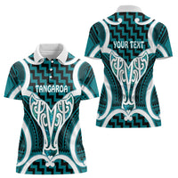 Aotearoa Atua Tangaroa Personalised Women Polo Shirt God Of The Sea Maori Whale Tail Cyan