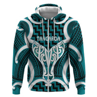 Aotearoa Atua Tangaroa Personalised Zip Hoodie God Of The Sea Maori Whale Tail Cyan