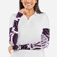 Aotearoa Atua Tangaroa Personalised Arm Sleeves God Of The Sea Maori Whale Tail Purple