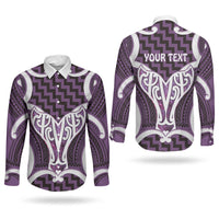 Aotearoa Atua Tangaroa Personalised Couples Matching Long Sleeve Bodycon Dress and Long Sleeve Button Shirt God Of The Sea Maori Whale Tail Purple