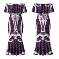 Aotearoa Atua Tangaroa Personalised Couples Matching Mermaid Dress and Hawaiian Shirt God Of The Sea Maori Whale Tail Purple