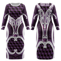 Aotearoa Atua Tangaroa Personalised Family Matching Long Sleeve Bodycon Dress and Hawaiian Shirt God Of The Sea Maori Whale Tail Purple