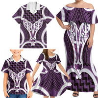 Aotearoa Atua Tangaroa Personalised Family Matching Off Shoulder Maxi Dress and Hawaiian Shirt God Of The Sea Maori Whale Tail Purple