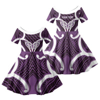 Aotearoa Atua Tangaroa Personalised Family Matching Off Shoulder Short Dress and Hawaiian Shirt God Of The Sea Maori Whale Tail Purple