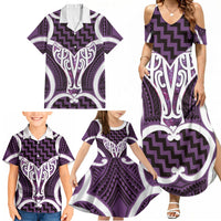 Aotearoa Atua Tangaroa Personalised Family Matching Summer Maxi Dress and Hawaiian Shirt God Of The Sea Maori Whale Tail Purple