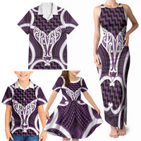 Aotearoa Atua Tangaroa Personalised Family Matching Tank Maxi Dress and Hawaiian Shirt God Of The Sea Maori Whale Tail Purple