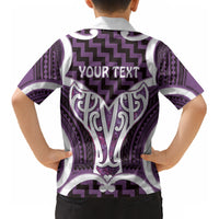 Aotearoa Atua Tangaroa Personalised Kid Hawaiian Shirt God Of The Sea Maori Whale Tail Purple