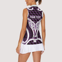 Aotearoa Atua Tangaroa Personalised Women Sleeveless Polo Shirt God Of The Sea Maori Whale Tail Purple