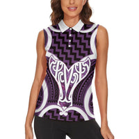 Aotearoa Atua Tangaroa Personalised Women Sleeveless Polo Shirt God Of The Sea Maori Whale Tail Purple