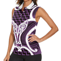 Aotearoa Atua Tangaroa Personalised Women Sleeveless Polo Shirt God Of The Sea Maori Whale Tail Purple