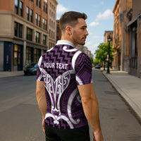 Aotearoa Atua Tangaroa Personalised Zipper Polo Shirt God Of The Sea Maori Whale Tail Purple