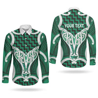Aotearoa Atua Tangaroa Personalised Couples Matching Off Shoulder Maxi Dress and Long Sleeve Button Shirt God Of The Sea Maori Whale Tail Green