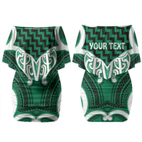 Aotearoa Atua Tangaroa Personalised Couples Matching Off Shoulder Short Dress and Hawaiian Shirt God Of The Sea Maori Whale Tail Green