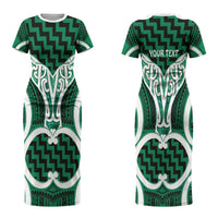 Aotearoa Atua Tangaroa Personalised Couples Matching Short Sleeve Bodycon Dress and Long Sleeve Button Shirt God Of The Sea Maori Whale Tail Green