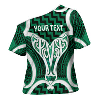Aotearoa Atua Tangaroa Personalised Cross Shoulder Shirt God Of The Sea Maori Whale Tail Green
