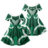 Aotearoa Atua Tangaroa Personalised Family Matching Off Shoulder Short Dress and Hawaiian Shirt God Of The Sea Maori Whale Tail Green