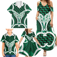Aotearoa Atua Tangaroa Personalised Family Matching Summer Maxi Dress and Hawaiian Shirt God Of The Sea Maori Whale Tail Green