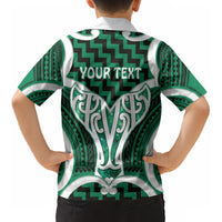 Aotearoa Atua Tangaroa Personalised Kid Hawaiian Shirt God Of The Sea Maori Whale Tail Green
