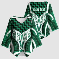Aotearoa Atua Tangaroa Personalised Kimono Sleeve Blouse God Of The Sea Maori Whale Tail Green