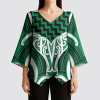 Aotearoa Atua Tangaroa Personalised Kimono Sleeve Blouse God Of The Sea Maori Whale Tail Green
