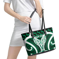 Aotearoa Atua Tangaroa Personalised Leather Tote Bag God Of The Sea Maori Whale Tail Green