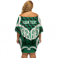 Aotearoa Atua Tangaroa Personalised Off Shoulder Short Dress God Of The Sea Maori Whale Tail Green