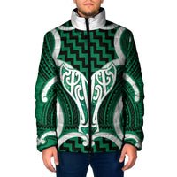 Aotearoa Atua Tangaroa Personalised Padded Jacket God Of The Sea Maori Whale Tail Green