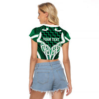 Aotearoa Atua Tangaroa Personalised Raglan Cropped T Shirt God Of The Sea Maori Whale Tail Green