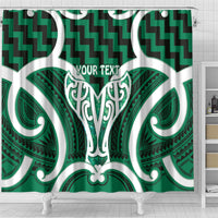Aotearoa Atua Tangaroa Personalised Shower Curtain God Of The Sea Maori Whale Tail Green