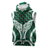 Aotearoa Atua Tangaroa Personalised Sleeveless Zip Hoodie God Of The Sea Maori Whale Tail Green