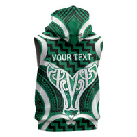 Aotearoa Atua Tangaroa Personalised Sleeveless Zip Hoodie God Of The Sea Maori Whale Tail Green
