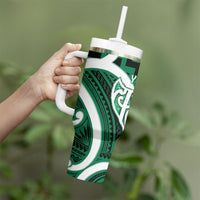 Aotearoa Atua Tangaroa Personalised Tumbler With Handle God Of The Sea Maori Whale Tail Green