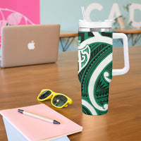 Aotearoa Atua Tangaroa Personalised Tumbler With Handle God Of The Sea Maori Whale Tail Green