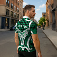 Aotearoa Atua Tangaroa Personalised Zipper Polo Shirt God Of The Sea Maori Whale Tail Green
