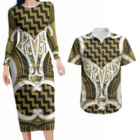 Aotearoa Atua Tangaroa Personalised Couples Matching Long Sleeve Bodycon Dress and Hawaiian Shirt God Of The Sea Maori Whale Tail Yellow