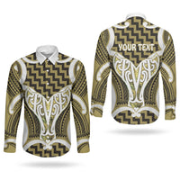Aotearoa Atua Tangaroa Personalised Couples Matching Off The Shoulder Long Sleeve Dress and Long Sleeve Button Shirt God Of The Sea Maori Whale Tail Yellow