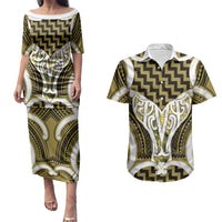 Aotearoa Atua Tangaroa Personalised Couples Matching Puletasi and Hawaiian Shirt God Of The Sea Maori Whale Tail Yellow