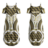 Aotearoa Atua Tangaroa Personalised Couples Matching Summer Maxi Dress and Long Sleeve Button Shirt God Of The Sea Maori Whale Tail Yellow